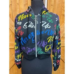 Women's Large Cropped Hoodie Hooded Jacket Never Give Up Multicolor